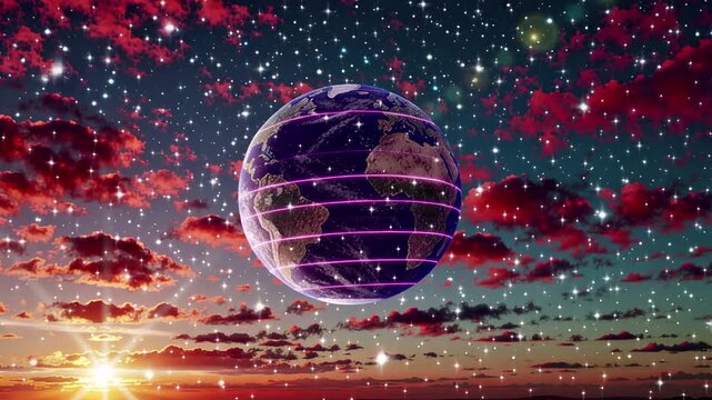 swirling purple planet with vibrant nebula and twinkling stars | space, science, fantasy, astronomy, beauty theme