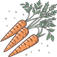 Vibrant Cartoon Illustration of Freshly Harvested Carrots with Green Leaves, Symbolizing Healthy Eating