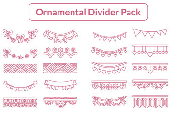 Ornamental divider pack with various decorative borders and garlands  set of red line art illustrations
