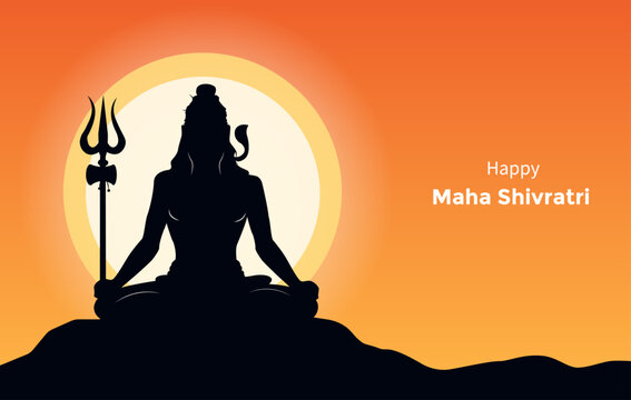 Happy Maha Shivratri with Lord Shiva Silhouette and Trishul on Orange Gradient Background