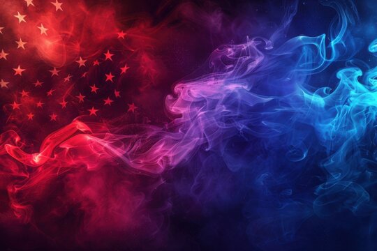 flag USA background design for independence, veterans, labor, memorial day. colorful smoke on black background