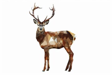 Fototapeta premium A geometrically stylized stag stands regally, its form composed of interconnected facets, evoking a sense of refined artistry and unique perspective. 