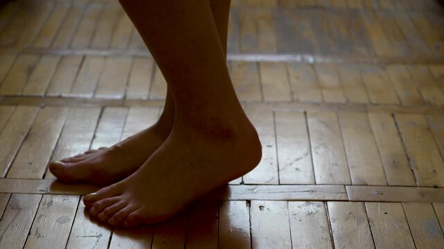 Creaky Old Parquet Floor Walking Sound, Close Up of Stepping on Antique Wood
