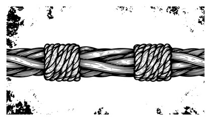Detailed vintage hand drawn illustration of a thick twisted rope with knots in engraving style © Logan