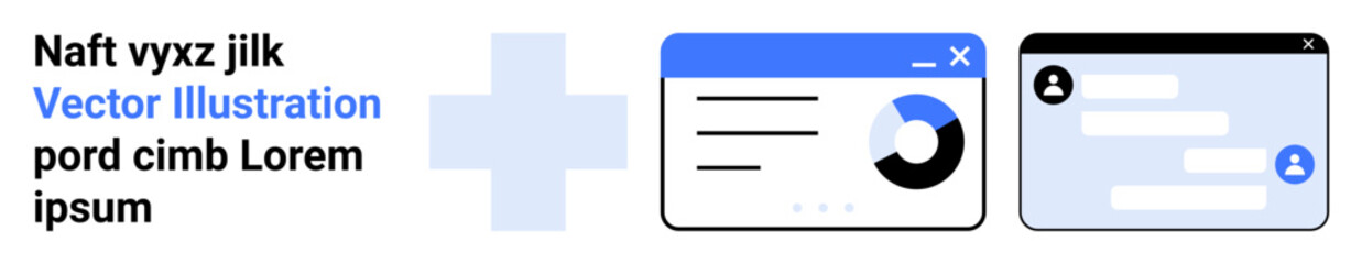 Fototapeta premium Technology, communication, data analysis, user interface, messaging platforms, network solutions. Dashboard analytics chart next to chat interface. Data analysis and communication concept