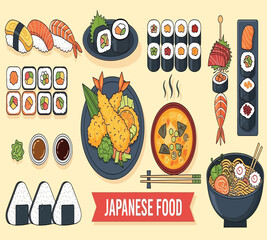 Variety of traditional japanese food and sushi dishes © SADEK30