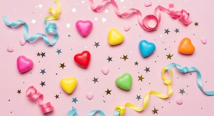 Colorful Hearts and Streamers Celebration Decorations