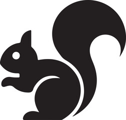 Minimalist black and white squirrel with curved tail and bushy tail segments flat black silhouette