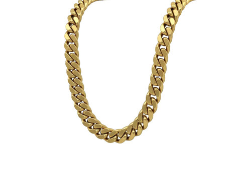 Golden cuban link chain isolated on transparent background