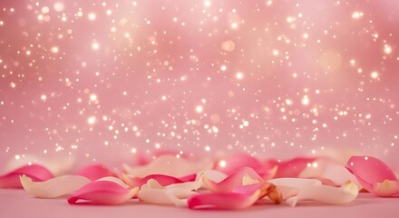 Obraz premium Pink Rose Petals Scattered With Sparkling Lights Background
