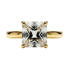 Obraz premium Luxurious gold ring featuring a large princess cut diamond isolated on transparent background