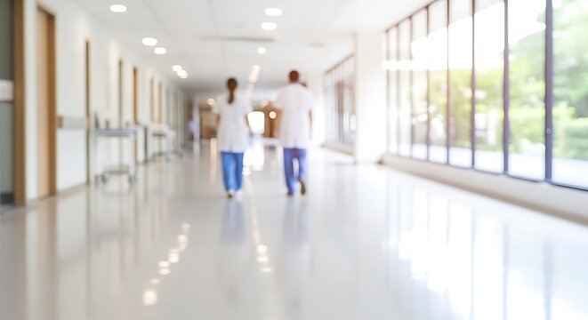 healthcare professionals walking down hospital corridor
