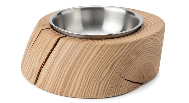 Elegant wooden pet bowl with stainless steel insert for modern pets