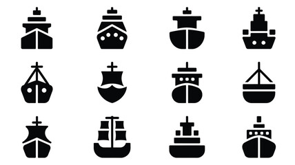 Maritime silhouette icons set 12 black ship and boat graphics for nautical design © Soma