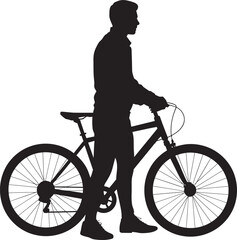 Obraz premium Man silhouette standing next to bicycle, cycling, transportation, outdoor, healthy lifestyle, active