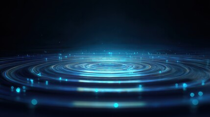 Fototapeta premium Abstract blue glowing concentric circles, digital ripple effect on dark background