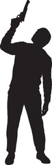 vector,Front view of a man with a gun pointing and looking upwards