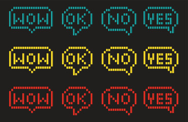 Naklejka premium Vibrant pixelated speech bubbles in multiple colors for dynamic communication