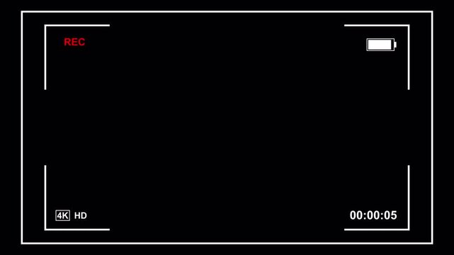 Video camera recorder screen overlay on a transparent background, Camera recording screen overlay with alpha channel.