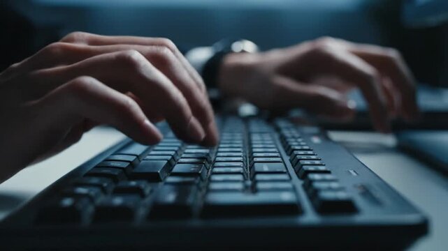 Typing Hands on Keyboard in Focused Work Environment