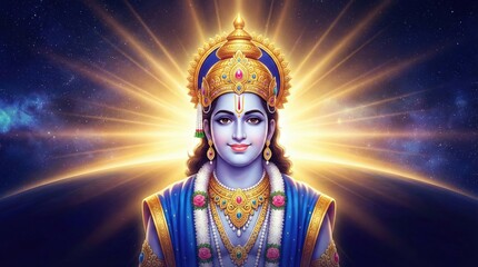 Fototapeta premium Shree Ram Cosmic Sunrise – Golden Devotional Illustration