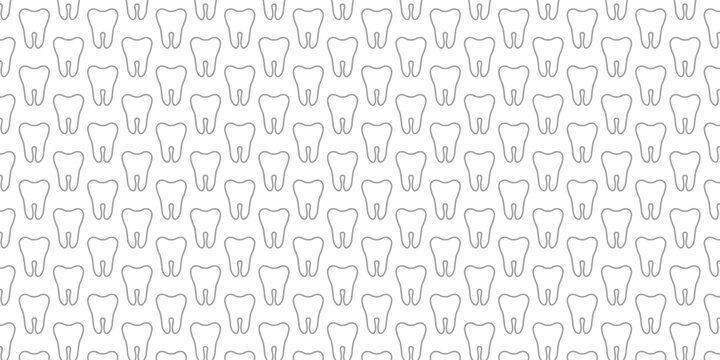 Seamless pattern featuring stylized tooth outlines repeated on a white background, symbolizing oral health, dental hygiene, and the broader concept of medical care and dentistry