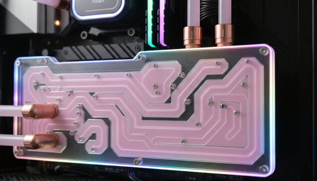 Custom PC water cooling acrylic distribution plate with pastel coolant