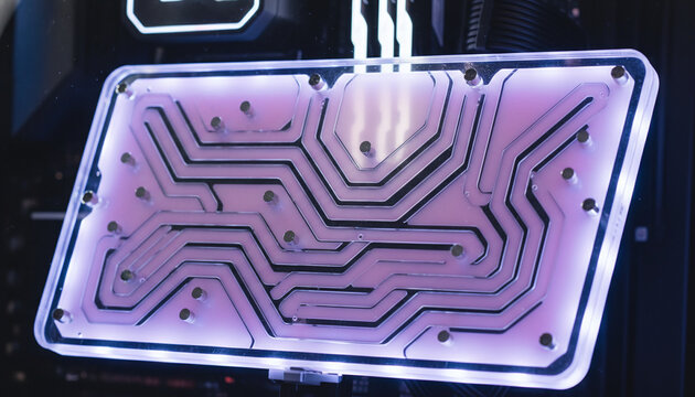 Custom PC water cooling acrylic distribution plate with pastel coolant