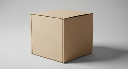 Fototapeta premium Closed square brown kraft paper cardboard box mockup for packaging design presentation isolated on a minimalist light gray studio background.