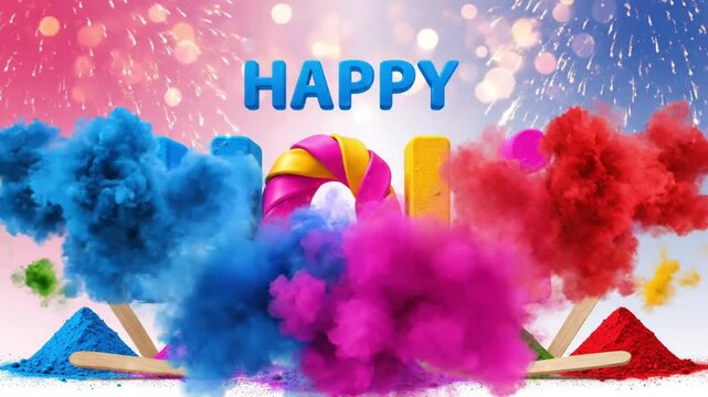 Vibrant holi celebration with colorful text and pichkari. Happy Holi festival of India background Happy Holi background design Happy Holi Text