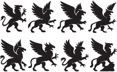 Fototapeta premium Griffin Mythical Creature Silhouette Icons