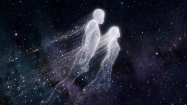 Cosmic Couple: Celestial Figures in a Starry Night Sky
