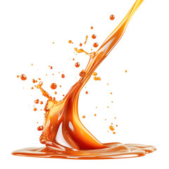 Splash of Glossy Orange Liquid with Droplets isolated on a transparent background