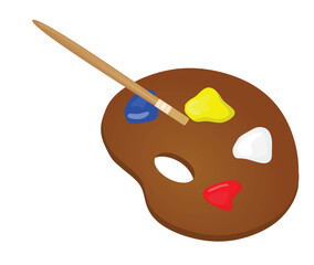 Brush and colors on wooden palette. vector