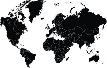 Black World Map with White Country Borders global geography © Dilara