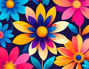 Vibrant floral pattern with colorful flowers on dark background