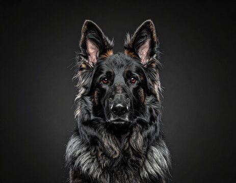 Portrait de berger Allemand de race ancienne. Isol&eacute; sur fond nir. Generated Image. 