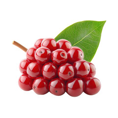 Cluster of Shiny Red Christmas Tree Ornaments with Green Leaf isolated on a transparent background