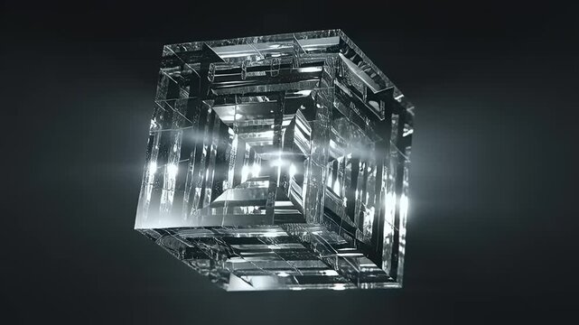Rotating Diamond Cube on Dark Background.