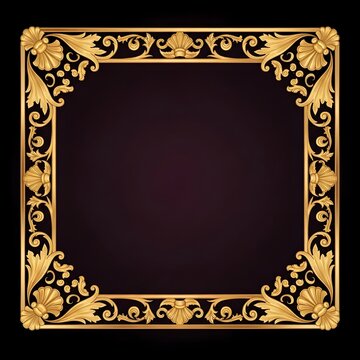 Ornate gold picture frame with intricate designs and floral patterns on a dark background