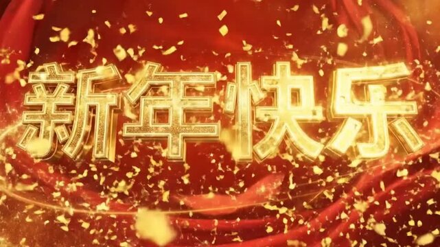 happy chinese new year 3d golden font spring festival video