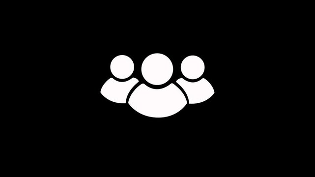 Abstract group people user icon animated on black background. 3 contact icon with man icon loop animation