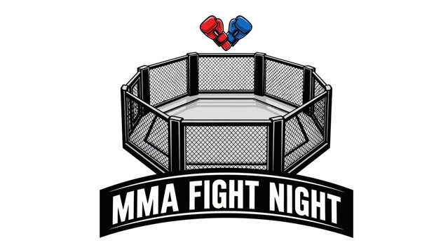 MMA Fight Night Illustration with Boxing Gloves and Cage