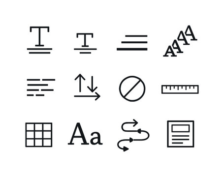 Typographic hierarchy. Line outline icon set of Typographic hierarchy: headline text size, subheading text, body text