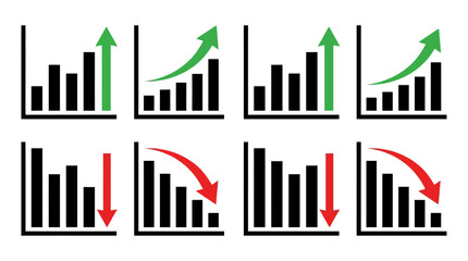 Fototapeta premium Business growth and decline graphs with arrows showing trends