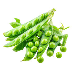Fresh Green Peas in Pods with Leaves isolated on a transparent background 1