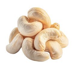 Fresh Whole Peeled Cashew Nuts Cluster isolated on a transparent background