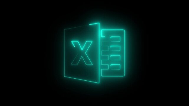 Blue Glowing Neon Excel File Icon Animation on Black Background