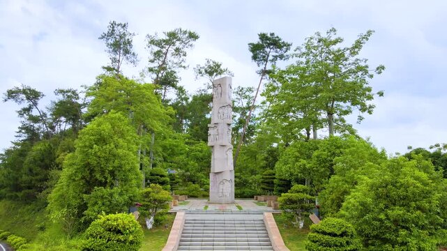 Monument in Lush Forest - Aerial View