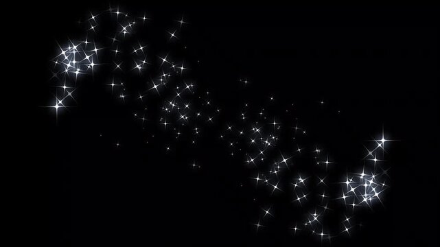 Glitter line transition animation, twinkle-sparkle stars animation, cartoon doodle sparkles, fairy dust glitter stars trail transition, on a black screen, glitter stars particles background overlay.